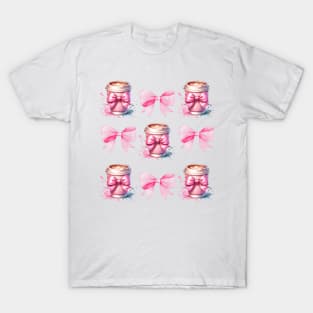 Coquette Pink Bows and Coffee T-Shirt
